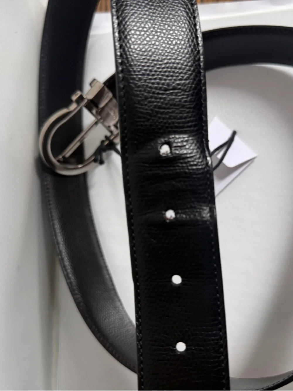 Salvatore Ferragamo Black Leather Belt with Silver Gancini Buckle